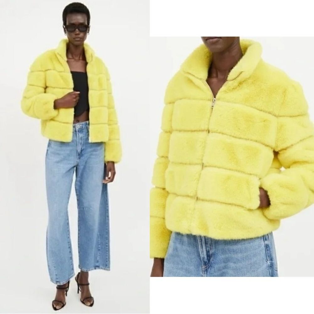 NWT Generation Love Jodi Faux Fur Bomber Jacket in Yellow